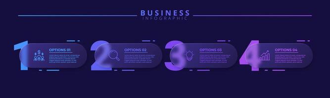 Infographic label template with four distinct steps and icons, designed for clear communication. vector