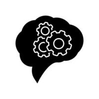 speech bubble with gears icon over white background, silhouette style, illustration vector