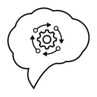 speech bubble with gears and arrows illustration design in black and white vector