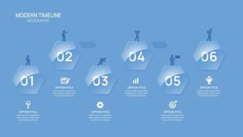 Infographics timeline Glassmorphism Hexagon Button business 6 steps to success template. vector