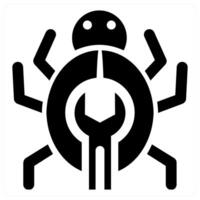 Bug and antivirus in black color vector