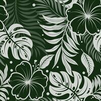 Hibiscus seamless pattern Tropical Monstera Leaves Seamless Background botany modern print vector