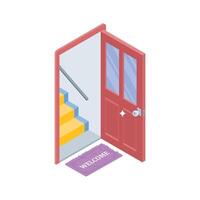 A isometric style icon showing hotel open door vector