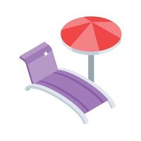 A modern isometric icon of sunbed with umbrella vector