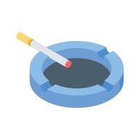 A captivating isometric icon of classic round ashtray with cigarette vector