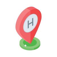 A isometric style icon representing hotel location pin vector