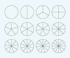 Circumference of a circle. Divided Circles Representing Fractions and Proportions vector