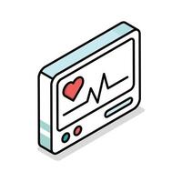 An editable isometric icon showing a digital ekg vector
