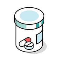 An isometric outline icon of a pills bottle vector