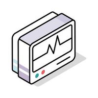 A customizable isometric icon of ekg monitor screen vector