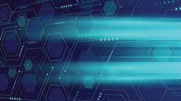 High tech cyber background featuring glowing hexagons and fast moving digital lines in a futuristic abstract style perfect for innovation and data themes vector
