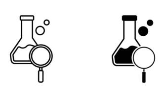 laboratory flask with magnifying glass icon vector
