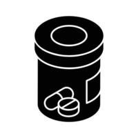 An isometric filled icon of a pills bottle. vector
