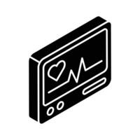 An editable isometric icon showing a digital ekg. vector