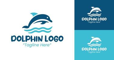 Modern Dolphin Logo in Bright Cyan and Deep Blue for Stylish Aquatic Business Branding vector