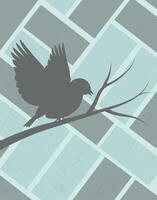 Bird silhouette on branch with geometric muted background vector