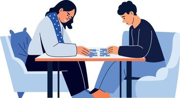 A flat style illustration showing friends solving puzzle vector