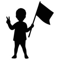 Silhouette of boy holding flag and making peace sign for design elements and creative graphic projects vector