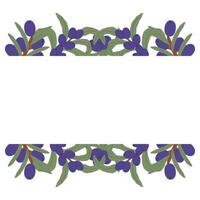 Elegant Botanical Border Frame with Purple Berries and Green Leaves in a Hand-Drawn Decorative Design vector