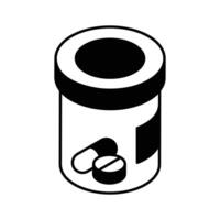 An isometric filled icon of a pills bottle.. vector