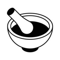 An isometric filled icon of mortar and pestle.. vector