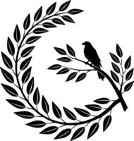 Closed laurel wreath black silhouette with smooth rounded leaves, bold minimal layout great for award emblems or decorative stock use vector