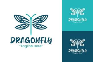 Stylish Blue and Teal Dragonfly Logo Design with Twisted Tail and Modern Flat Wings vector