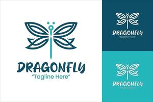 Modern Blue Teal Dragonfly Logo Design with Curved Wings and Bold Typography for Branding vector