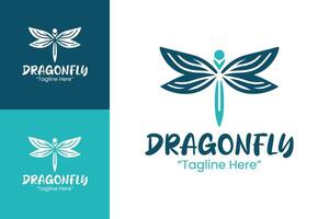 Creative Blue Dragonfly Logo with Open Wings and Modern Font for Business and Identity Design vector