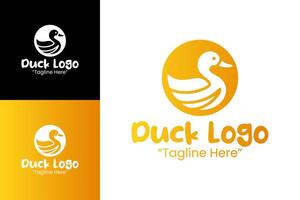 Elegant Duck Logo in Yellow and Black Color with Modern Flat Silhouette and Circular Frame vector