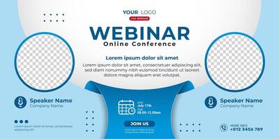Business webinar horizontal banner design. Modern banner design with blue and white background color and place for the photo. Usable for banner, cover, and header. vector