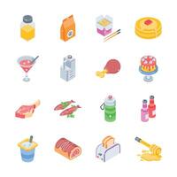 Have a look at this pack of fast food and refreshment isometric icons vector