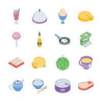Have a look at this pack of fast food and drinks isometric icons vector