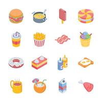 Have a look at this pack of fast food and beverages isometric icons vector
