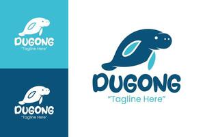 Friendly Dugong Logo in Dark and Light Blue with Curved Ocean Base for Minimal Branding vector