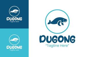Flat Blue Dugong Logo with Ocean Wave Base and Clean Bold Shape for Business Branding vector
