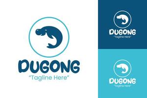 Minimalist Aquatic Dugong Logo in Turquoise and Navy Blue with Rounded Frame Design vector