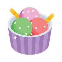 Easy to edit isometric style icon of ice cream scoops vector