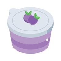 An editable isometric icon of blueberry yogurt cup vector