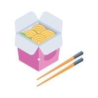 An editable isometric icon of takeaway noodles bowl vector