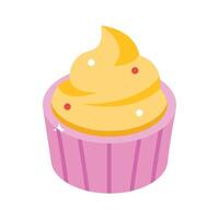 A customizable isometric icon of frosted cupcake treat vector