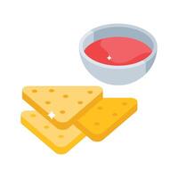 A trendy isometric icon showing nachos with dip vector