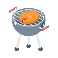 An isometric style icon showing grilled steak dinner vector