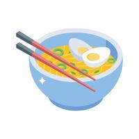 A captivating isometric icon of ramen bowl with chopsticks vector