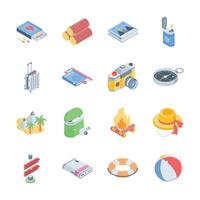 Check out this handy collection of travel and adventure isometric icons vector