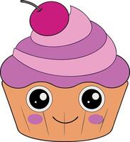 A cartoon cupcake with cherry on top vector