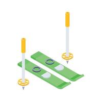 Trendy isometric icon of winter skiing poles and board vector
