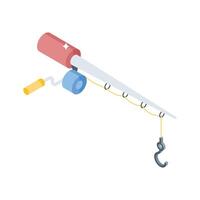 A visually appealing isometric icon of fishing rod vector
