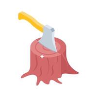 Premium isometric icon of tree cutting with axe vector