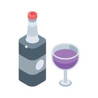 Get a glimpse of this isometric wine glass with bottle vector